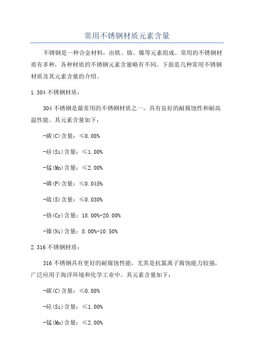 常用不锈钢材质元素含量