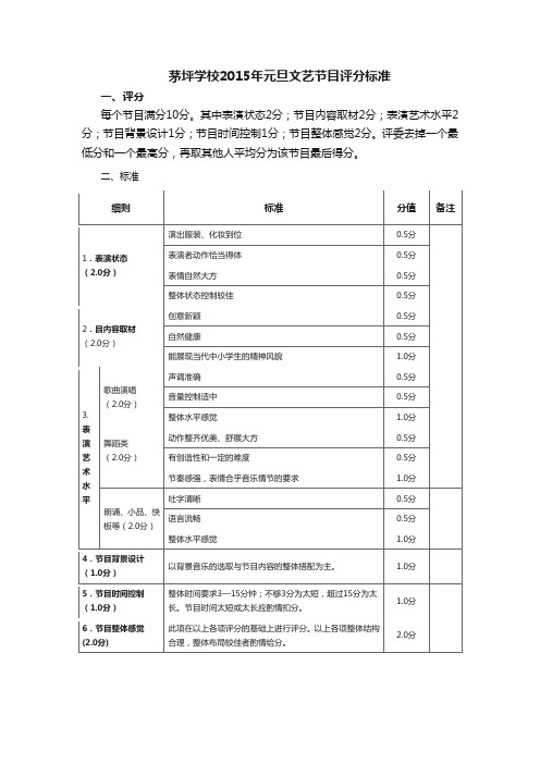 茅坪学校2014年元旦文艺节目评分标准 2