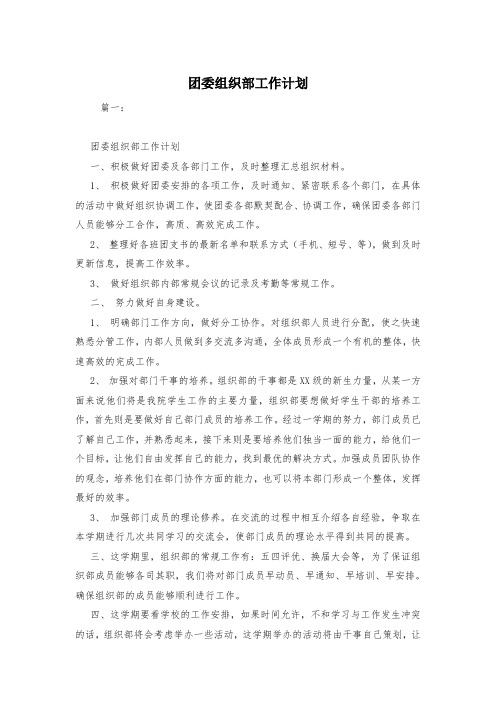 团委组织部工作计划