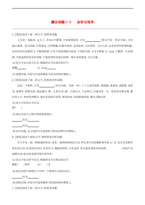 2020中考语文复习方案 满分训练01 识字与写字试题