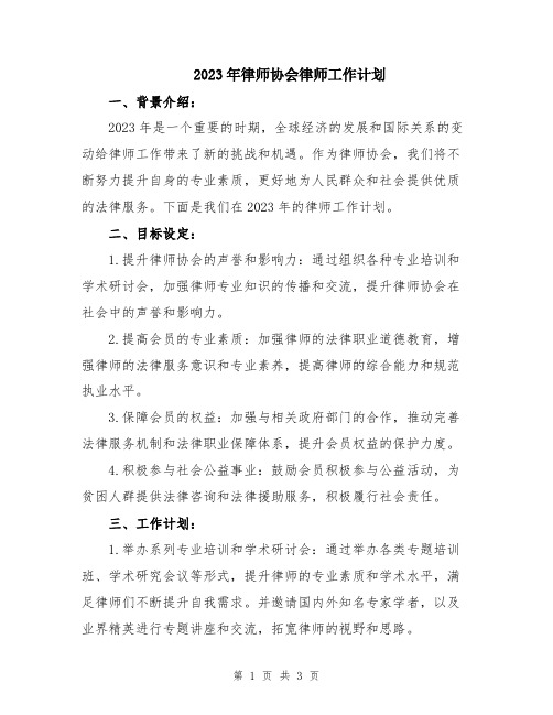 2023年律师协会律师工作计划