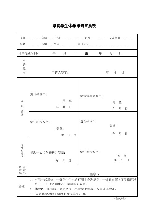 学院学生休学申请审批表