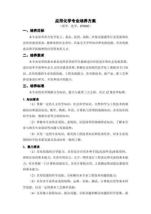 应用化学专业培养方案