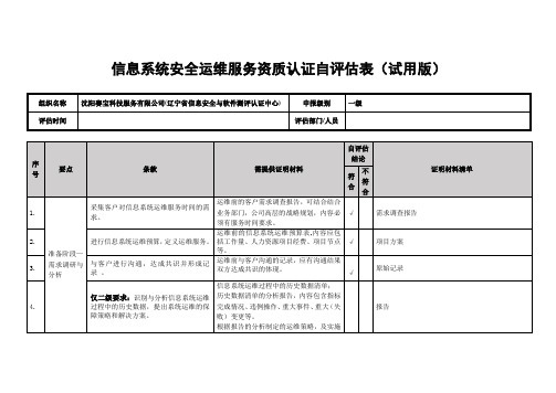 (完整word版)ISCCCQOT0459B1信息安全服务资质自评估表安全运维类试用版