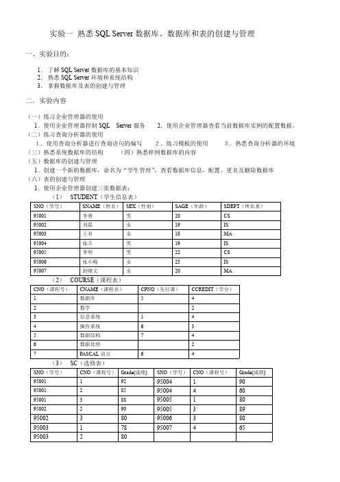 数据库 熟悉SQL Server数据库、数据库和表的创建与管理