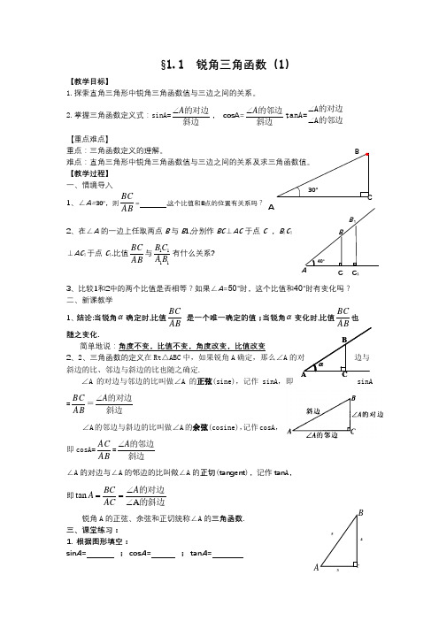 §1.1  锐角三角函数(1)