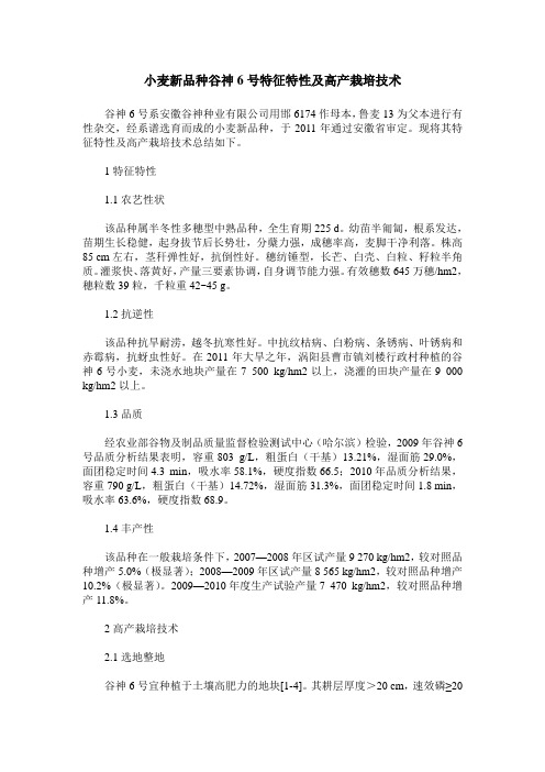 小麦新品种谷神6号特征特性及高产栽培技术