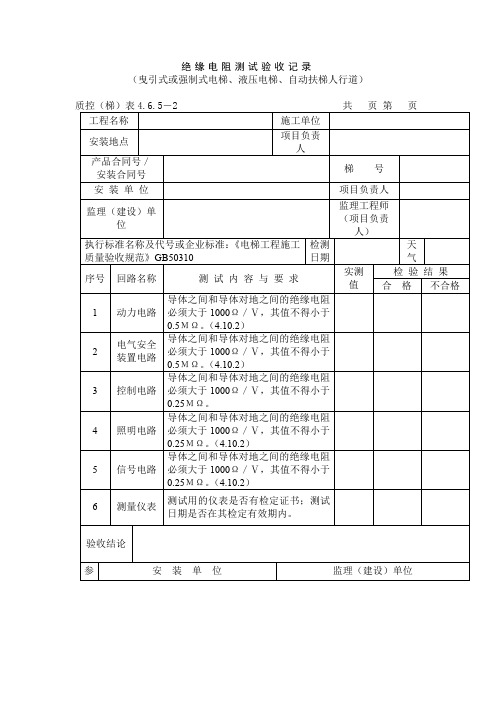 绝缘电阻测试验收记录