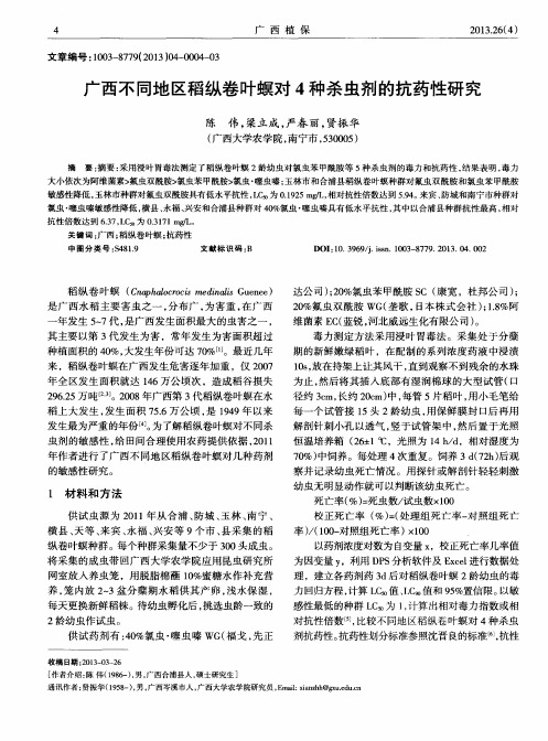 广西不同地区稻纵卷叶螟对4种杀虫剂的抗药性研究