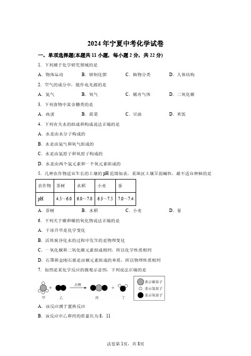 2024年宁夏中考化学试卷试题真题及答案详解(精校打印版)