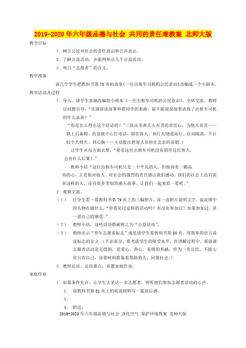 2019-2020年六年级品德与社会 共同的责任难教案 北师大版
