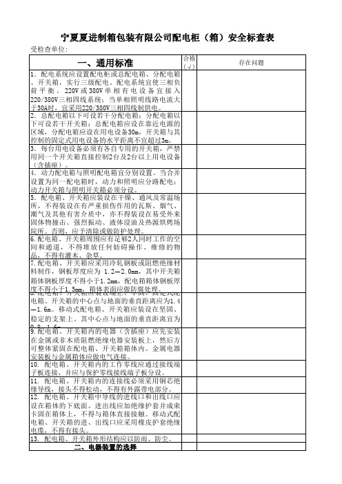 配电柜(箱)安全检查表