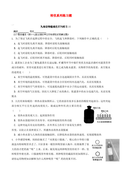 江苏省高邮市车逻初级中学九年级物理 培优系列练习题20(无答案)