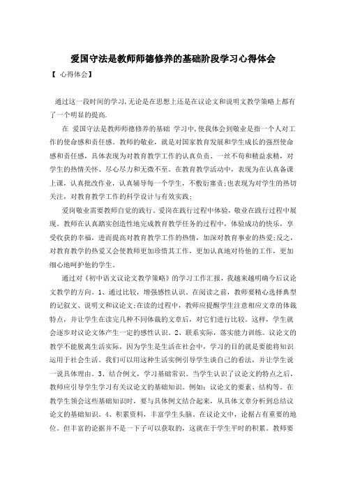 爱国守法是教师师德修养的基础阶段学习心得体会