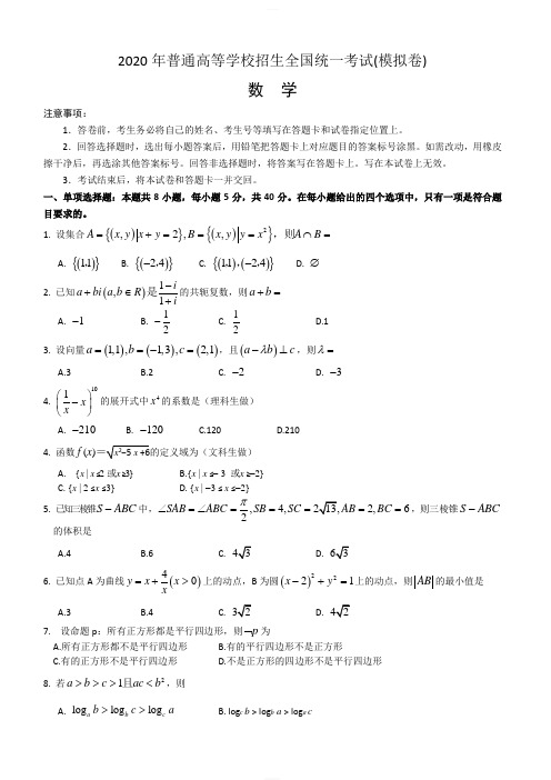 2020年普通高等学校招生全国统一考试(模拟卷)数学附解析