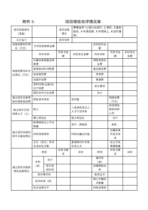 项目绩效自评情况表【模板】