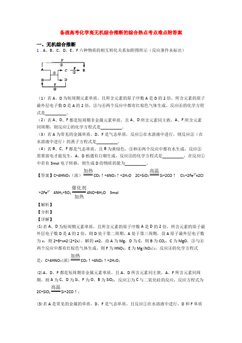 备战高考化学高无机综合推断的综合热点考点难点附答案