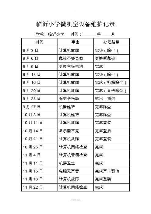 临沂小学微机室设备维护记录