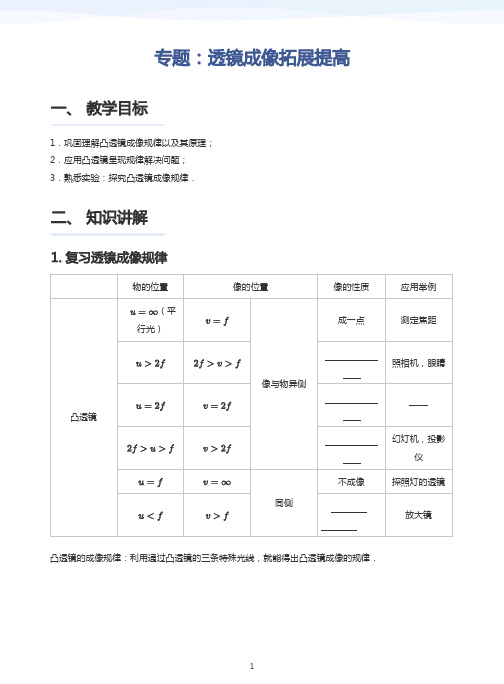 初中物理12专题：透镜成像拓展提高(学生版)