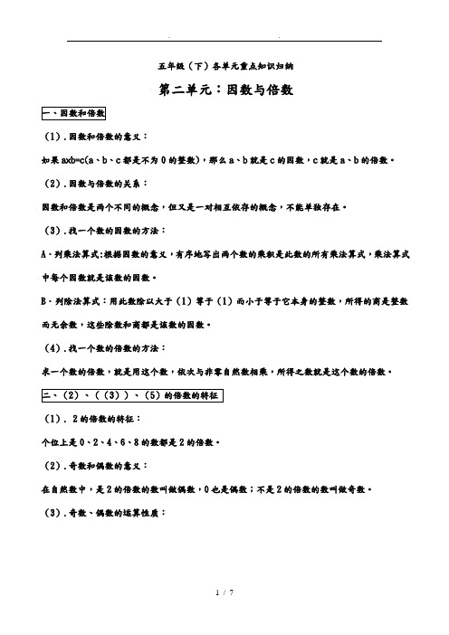 人教版五年级(下册)数学知识点归纳总结最新版