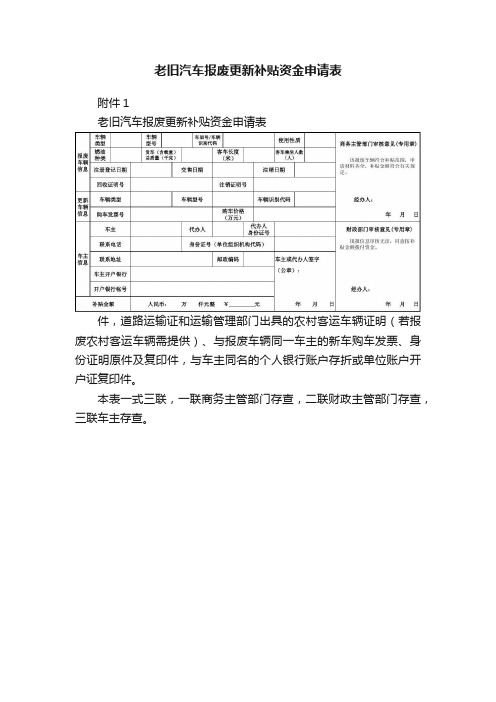 老旧汽车报废更新补贴资金申请表