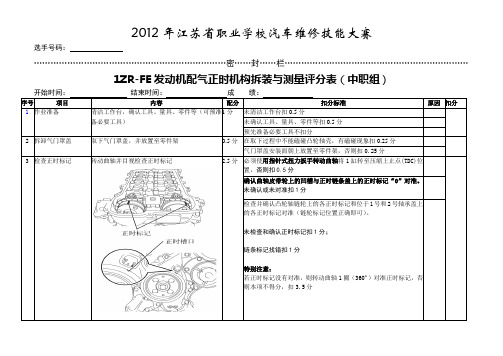 2012年1ZR-FE发动机配气正时机构拆装与测量评分表(中职组)OK