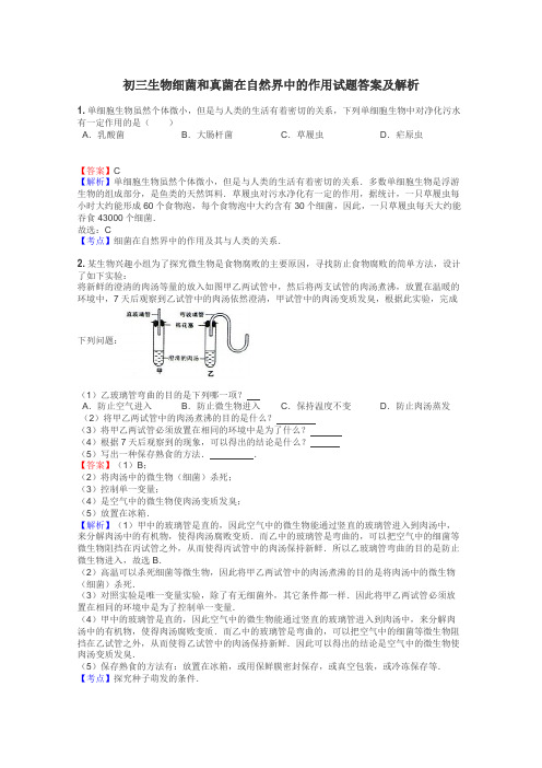 初三生物细菌和真菌在自然界中的作用试题答案及解析
