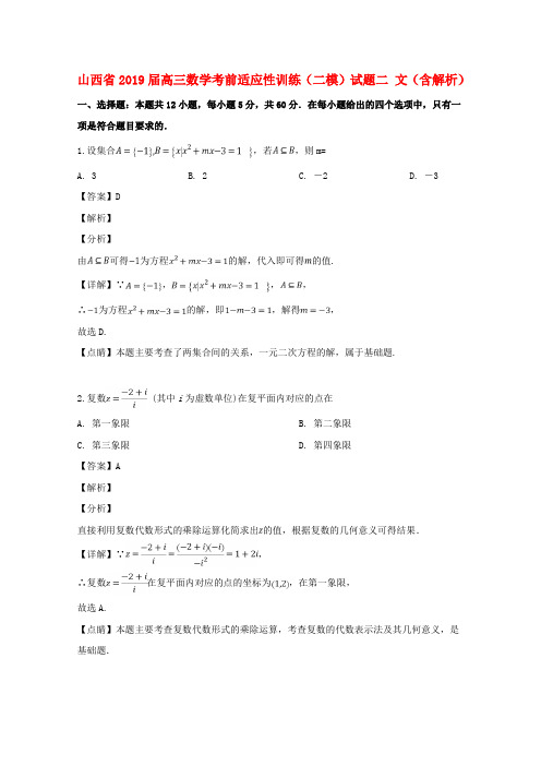 山西省2019届高三数学考前适应性训练(二模)试题二文(含解析)