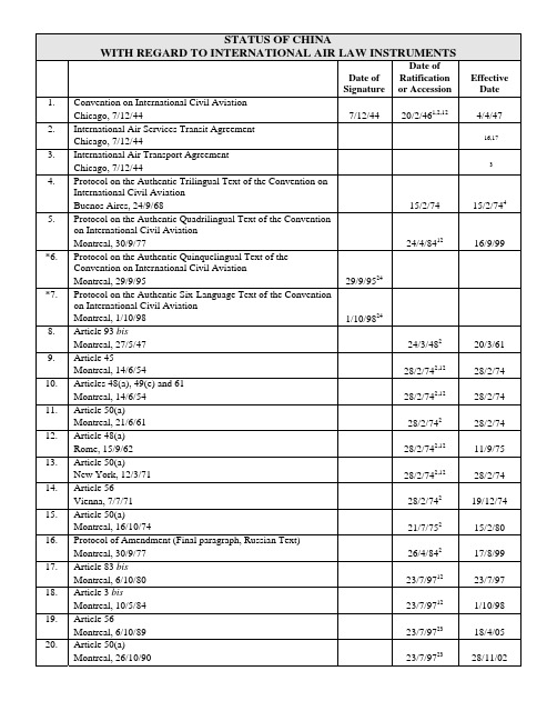 中国加入的国际航空公约