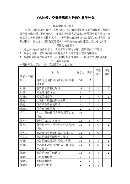 制冷教学计划