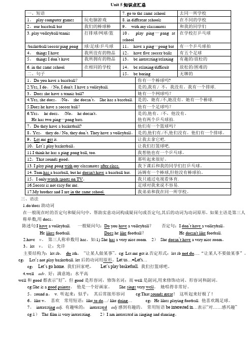 人教版七年级英语上册Unit5短语、句型、知识点总结