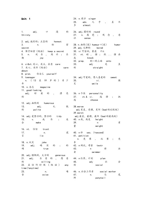 苏教版(译林版)八年级英语单词表(上册)