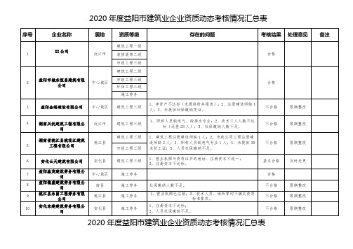 2020年度益阳市建筑业企业资质动态考核情况汇总表【模板】