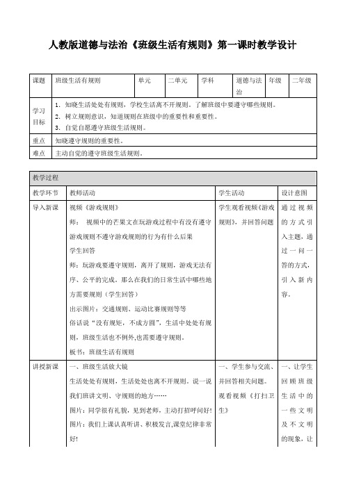 班级生活有规则第一课时 教案