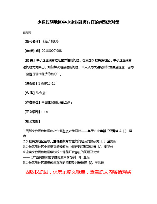 少数民族地区中小企业融资存在的问题及对策