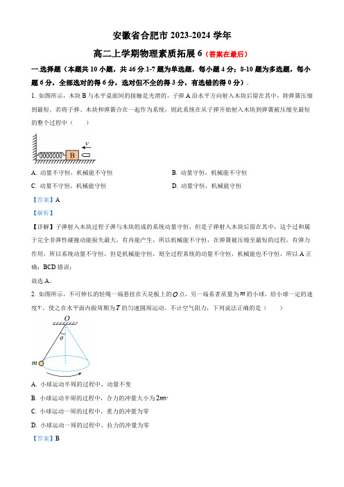 安徽省合肥市2023-2024学年高二上学期物理素质拓展含解析