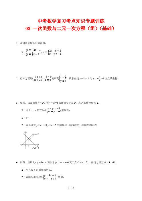 中考数学复习考点知识专题训练8---一次函数与二元一次方程(组)(基础篇)