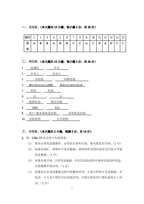 12秋计算机网络期末考试试卷答案(A卷)