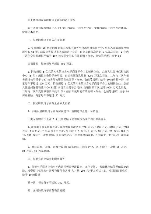 关于扶持和发展跨境电子商务的若干意见