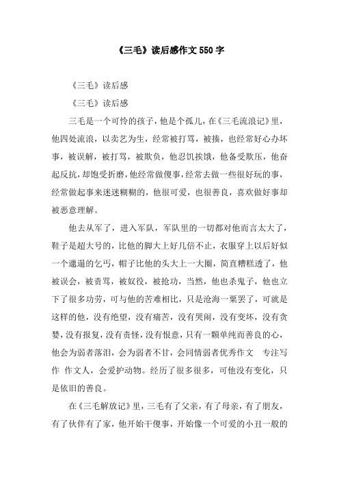 《三毛》读后感作文550字