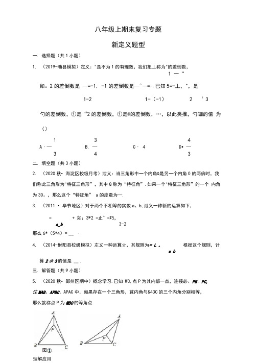 2021最新八年级上学期末数学复习专题新定义题型训练精心选题含答案解析