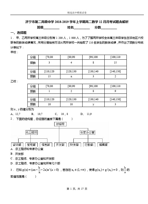 济宁市第二高级中学2018-2019学年上学期高二数学12月月考试题含解析