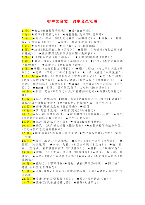 中考语文 初中文言文一词多义全汇总180字(word版)