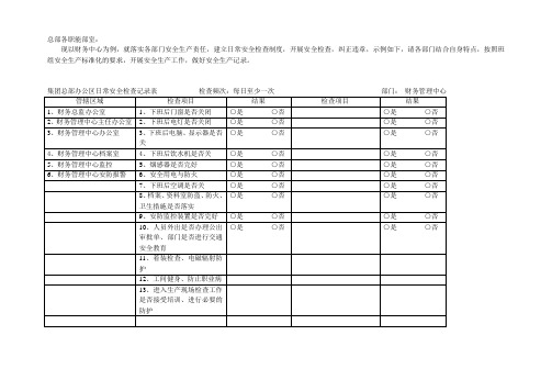 办公室日常安全检查记录表(其他部门)