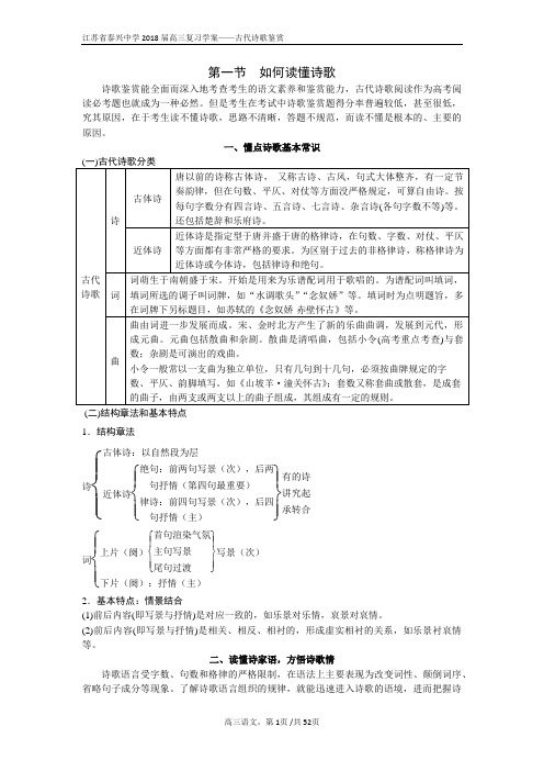 江苏省2018届高三语文一轮复习古代诗歌鉴赏学案教师版