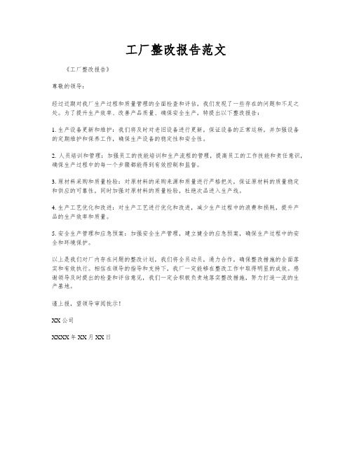 工厂整改报告范文