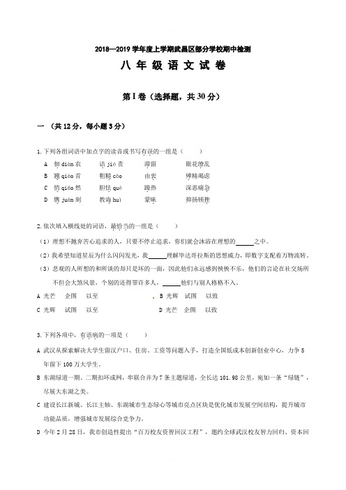 湖北省武汉市武昌区C组联盟2018-2019学年八年级上学期期中考试语文试题