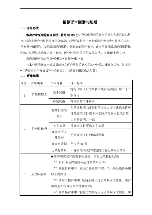 招标评审因素与细则