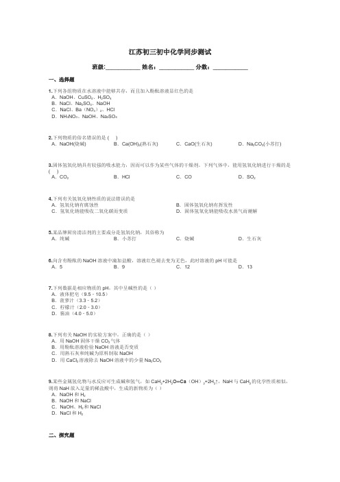 江苏初三初中化学同步测试带答案解析
