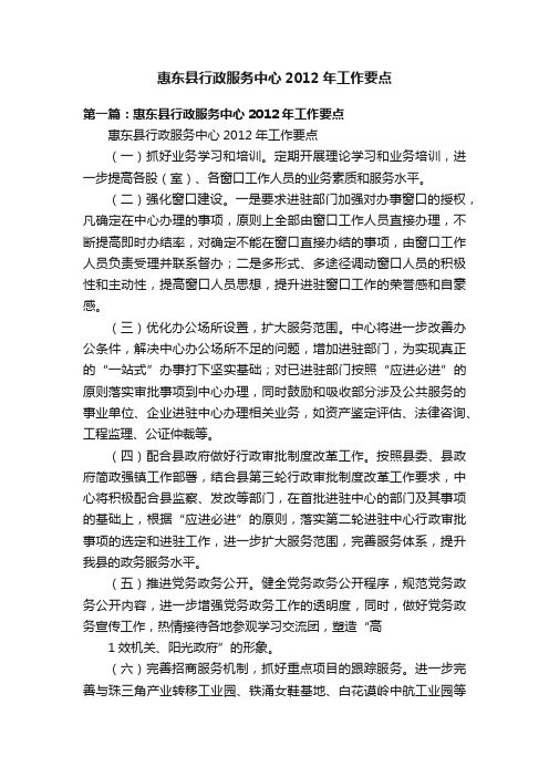 惠东县行政服务中心2012年工作要点